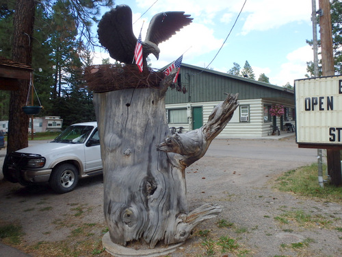 GDMBR: Eagle Art in front of Bushwhackers.